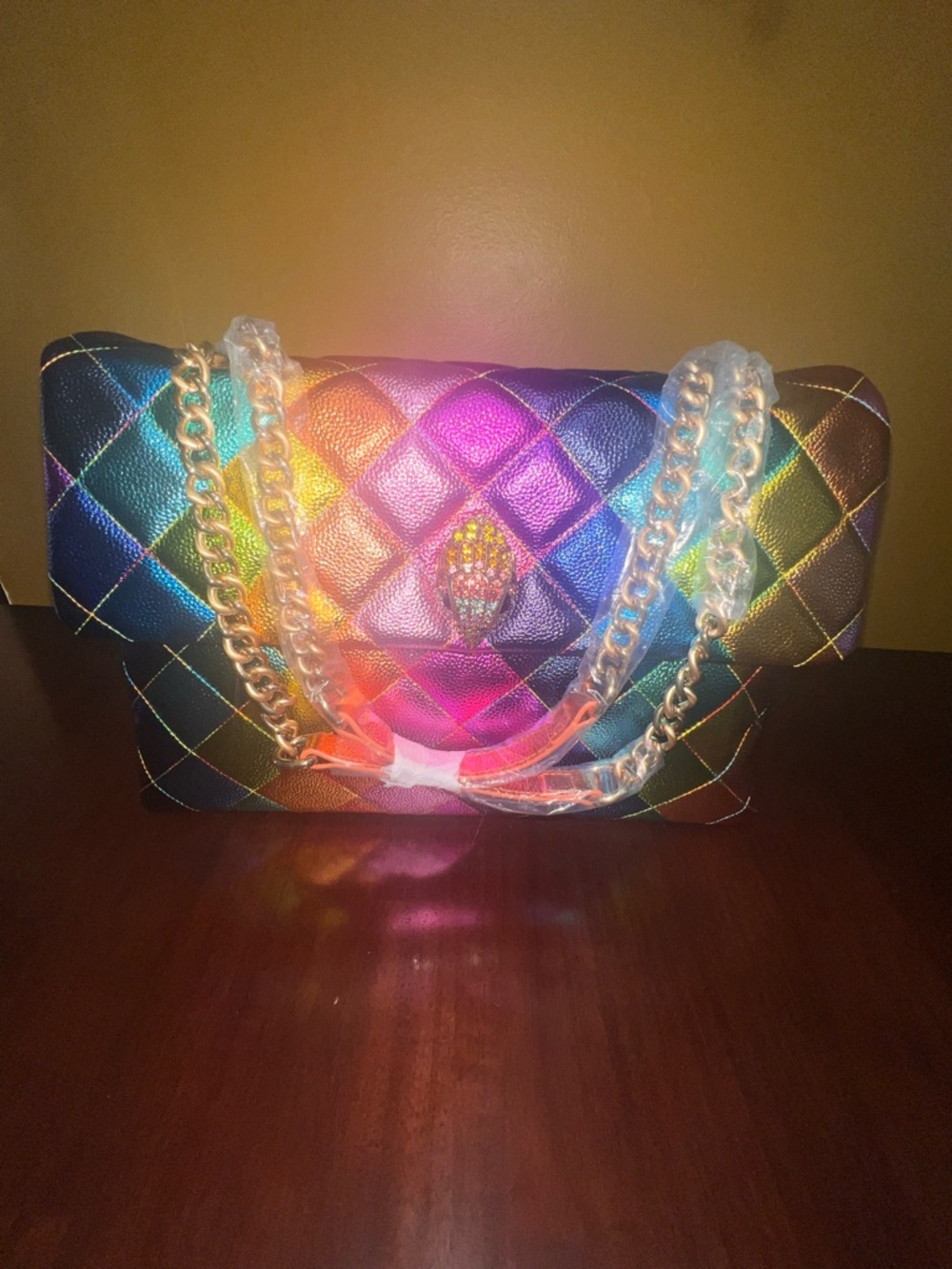 Kurt Geiger XXL Rainbow Multicolor Leather Chain Shoulder Bag NWT - Picture 10 of 17